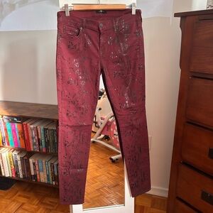 Seven For All Mankind Burgundy Metallic Snakeskin Stretch Skinny Jeans size 30